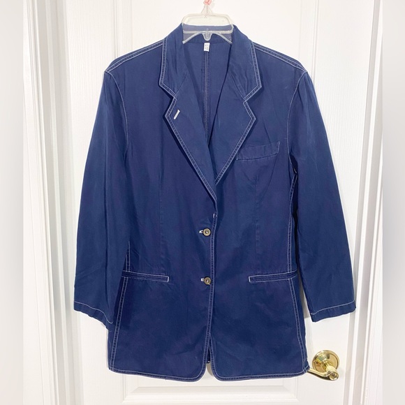 Armani Jeans Jackets & Blazers - 90s Armani Jeans Contrast Stitch Cotton Blazer ITALY MADE Vintage Navy Size 6